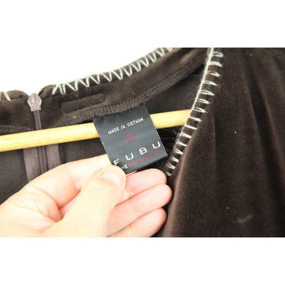 Vintage Y2K Brown Velour FUBU Jumpsuit One piece Plus Size 3X Bodycon Hip Hop - Picture 2 of 14